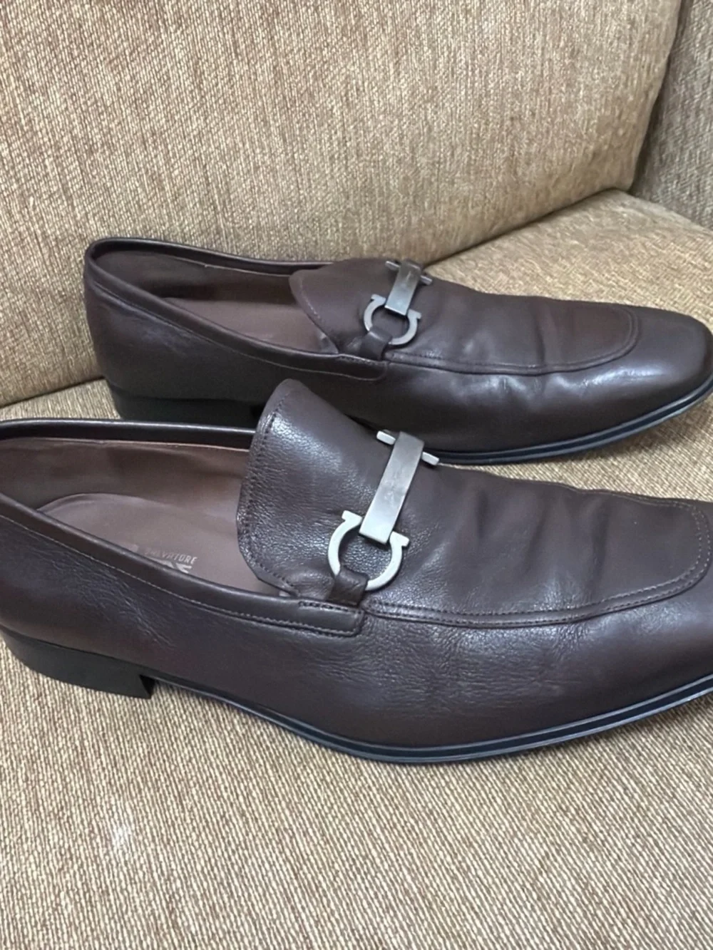 Salvatore Ferragamo Men’s Designer Shoes in Brown Leather Loafers Size 10.5 EE